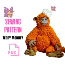 Monkey Sewing Pattern - Soft Monkey , Plush Monkey Toy Monkey, Downloadable Pattern, Sewing tutorial, Monkey Teddy