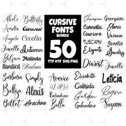50 files cursive fonts bundle, trending svg, font bundle svg, cursive fonts, font design, fonts, cricut fonts, fonts for