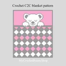 Sleeping Bear Crochet C2C graphgan blanket pattern PDF Download