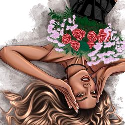 digital art girl with a bouquet of flowers format ipeg