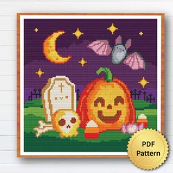 Cute Halloween Pumpkin Cross Stitch Pattern