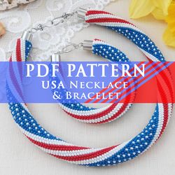 PDF pattern USA flag necklace, Native American seed bead crochet necklace, Independence Day necklace PDF pattern