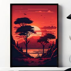 Sunset Landscape Wall Art, Digital Prints Wall Art, Printable Wall Art Digital Download