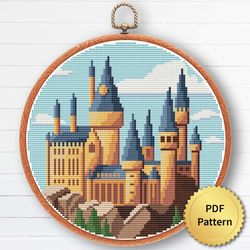 Hogwarts School of Wizardry, Magic Castle Cross Stitch Pattern. Mystic Fairy Home Decor