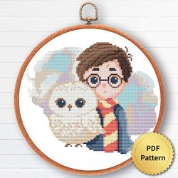Young wizard Cross Stitch Pattern. Mystic Fairy Home Decor. Magic School of Wizardry