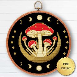 Mystic Magic Fly Agaric Mushroom Fungi Cross Stitch Pattern. Modern Gothic, Mystical Magic Witch Theme Cottagecore