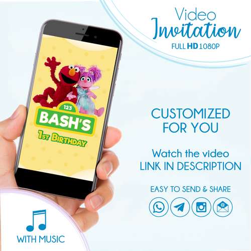 Elmo & Abby Video Invitation, Sesame Street Birthday Party, Personalized Digital Birthday Invitation
