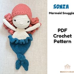 Sonia Mermaid Snuggler Crochet Pattern, Lovey Mermaid, LOW SEW pattern only