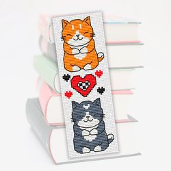 Cat bookmark, Cross stitch bookmark pattern Kawaii Cats, Cute cross stitch, Embroidery pattern, Kittens cross stitch