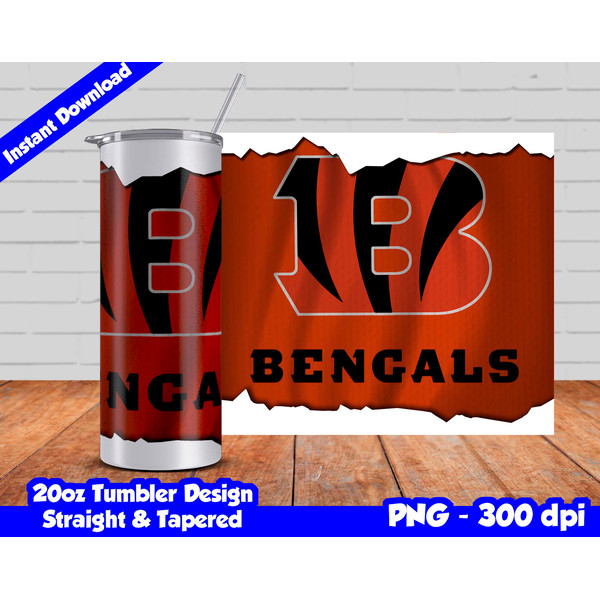Bengals Tumbler Design PNG, 20oz Skinny Tumbler Sublimation - Inspire Uplift