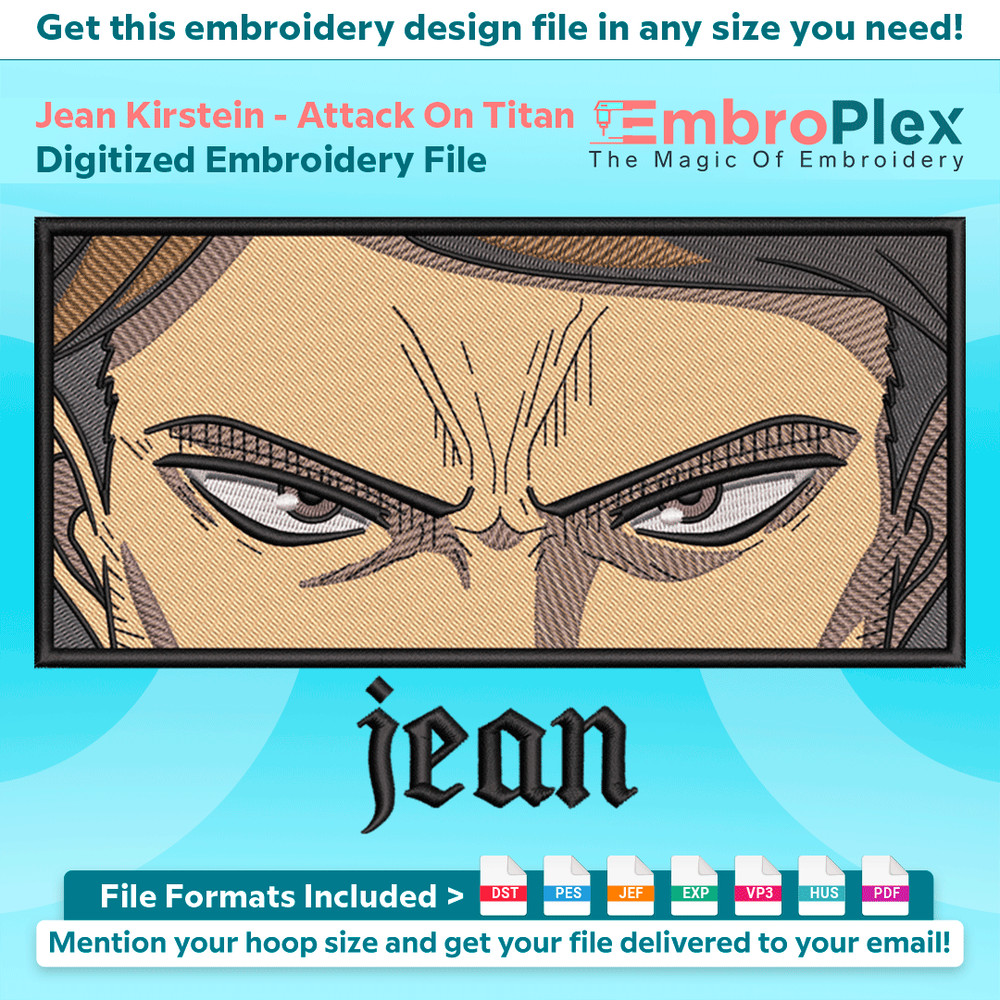 Anime-Inspired Jean Kirstein Embroidery Design File main image - This anime embroidery designs files featuring Jean Kirstein from Attack On Titan. Digital downl