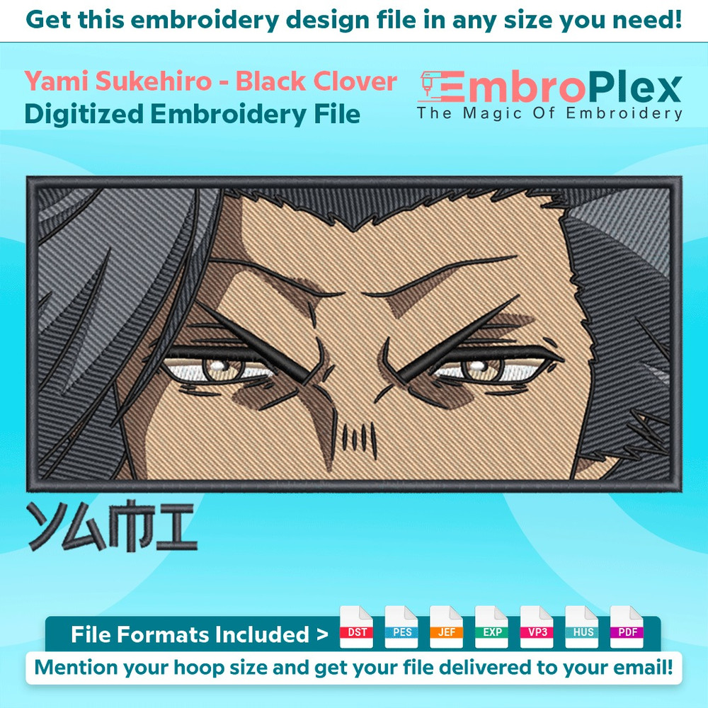 Anime-Inspired Yami Sukehiro Embroidery Design File main image - This anime embroidery designs files featuring Yami Sukehiro from Black Clover. Digital download