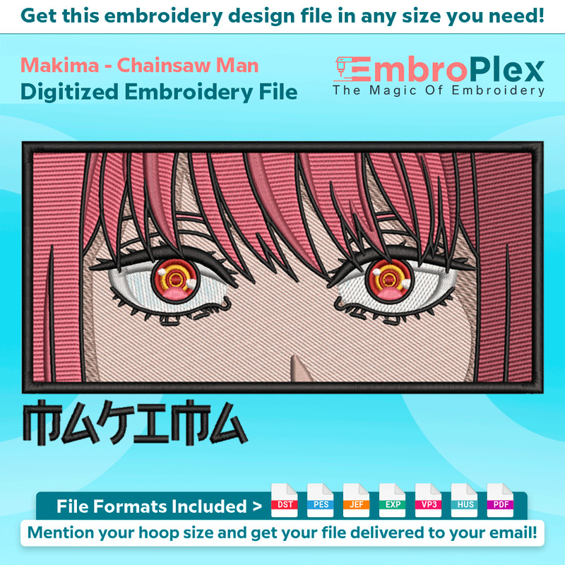 Anime-Inspired Makima Embroidery Design File main image - This anime embroidery designs files featuring Makima from Chainsaw Man. Digital download in DST & PES