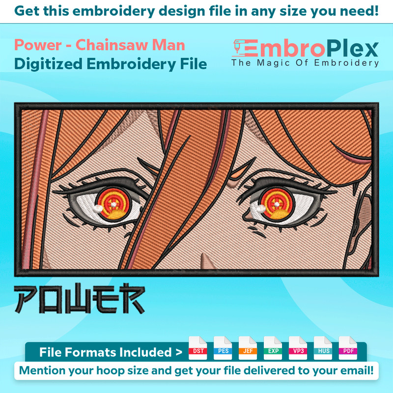 Anime-Inspired Power Embroidery Design File main image - This anime embroidery designs files featuring Power from Chainsaw Man. Digital download in DST & PES