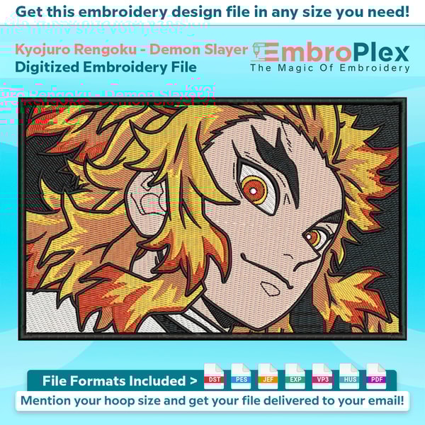 Kyojuro Rengoku From Demon Slayer Embroidery Design File - Inspire Uplift
