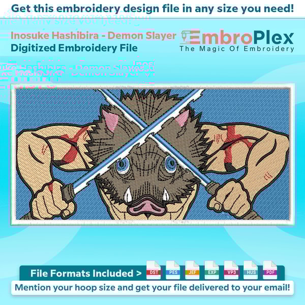 Inosuke Hashibira From Demon Slayer Embroidery Design Files | Inspire ...