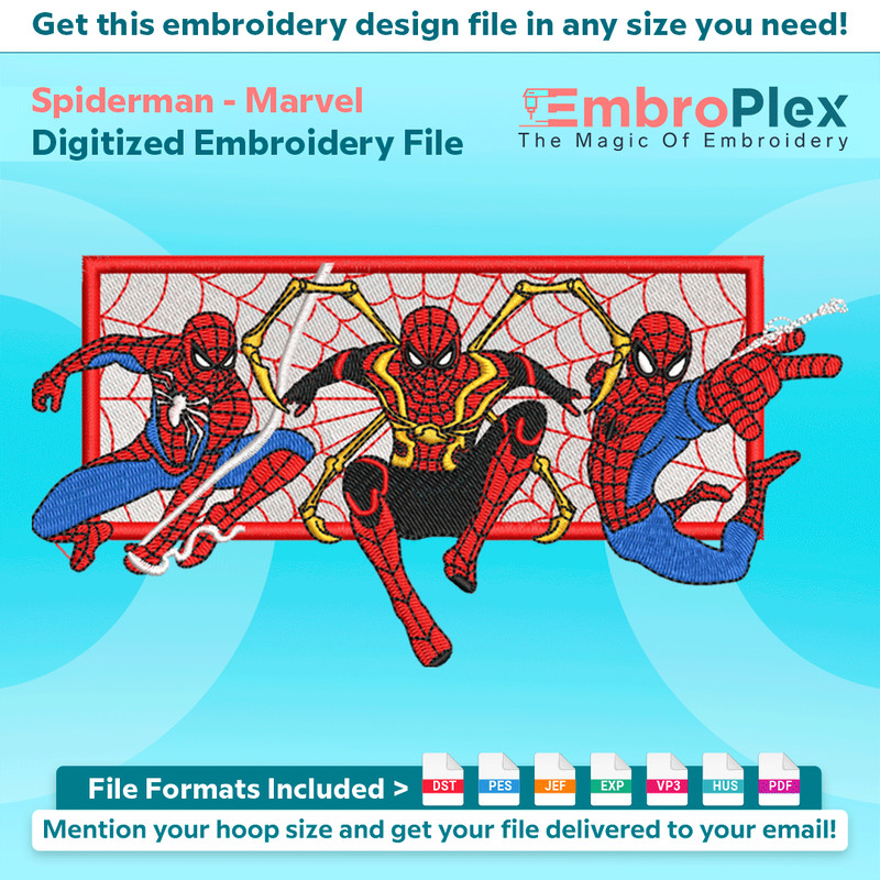 Anime-Inspired Spiderman Embroidery Design File main image - This anime embroidery designs files featuring Spiderman from Marvel. Digital download in DST & PES