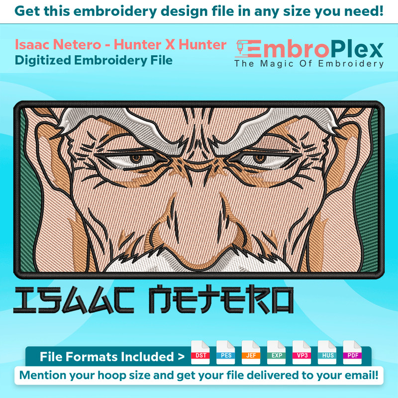 Anime-Inspired Isaac Netero Embroidery Design File main image - This anime embroidery designs files featuring Isaac Netero from Hunter X Hunter. Digital downloa