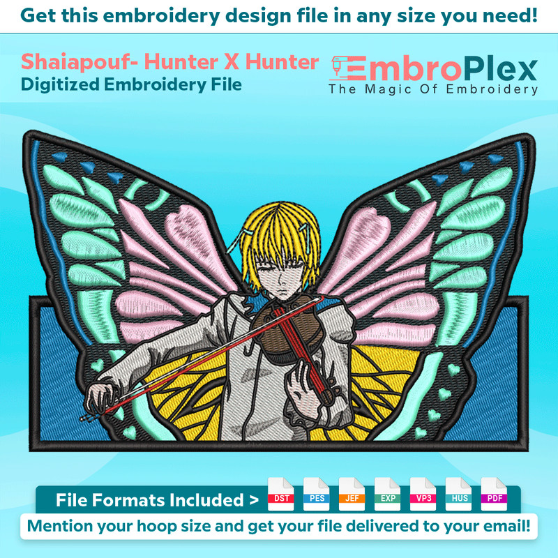 Anime-Inspired Shaiapouf Embroidery Design File main image - This anime embroidery designs files featuring Shaiapouf from Hunter X Hunter. Digital download in D