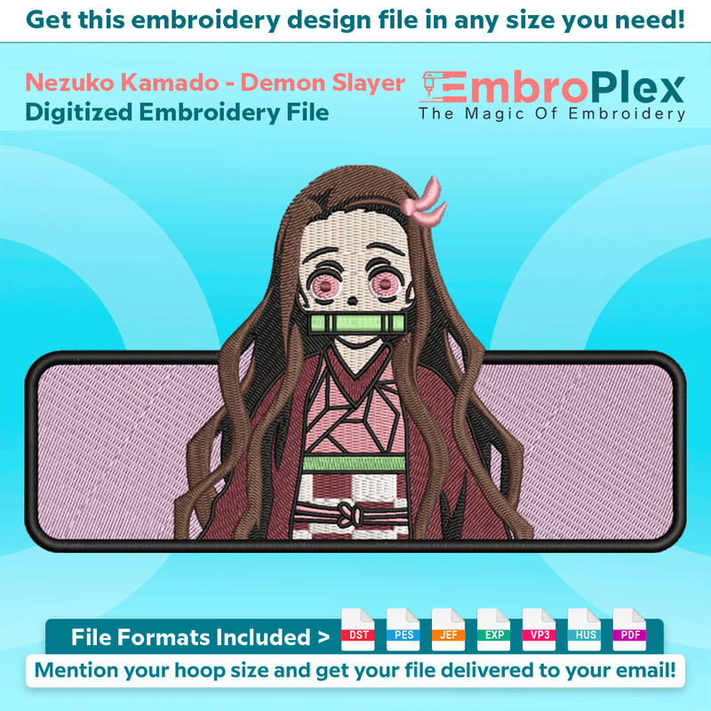 Anime-Inspired Nezuko Kamado Embroidery Design File main image - This anime embroidery designs files featuring Nezuko Kamado from Demon Slayer. Digital download