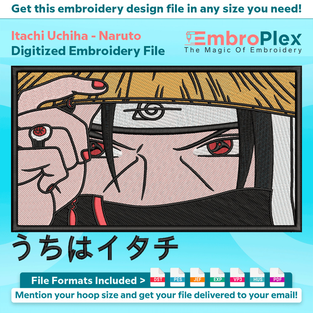 Anime-Inspired Itachi Uchiha Embroidery Design File main image - This anime embroidery designs files featuring Itachi Uchiha from Naruto. Digital download in DS