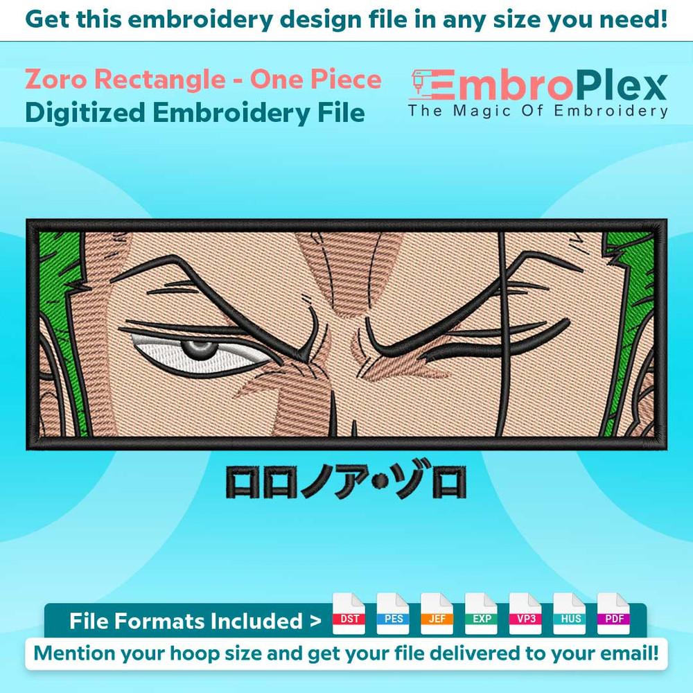 Anime-Inspired Zoro Rectangle Embroidery Design File main image - This anime embroidery designs files featuring Zoro Rectangle from One Piece. Digital download
