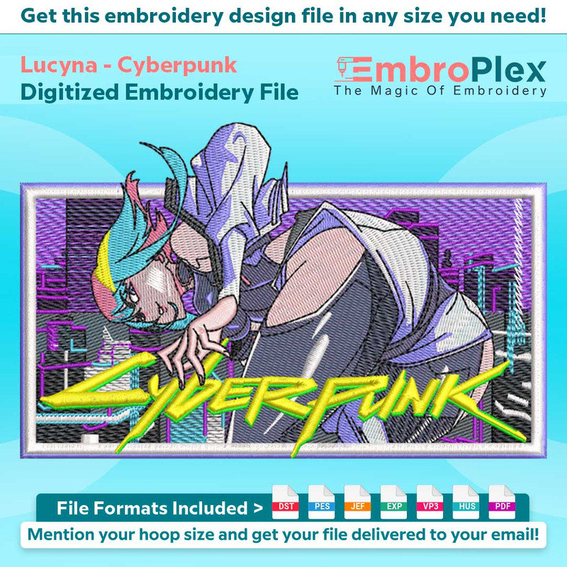 Anime-Inspired Lucyna Embroidery Design File main image - This anime embroidery designs files featuring Lucyna from Cyberpunk. Digital download in DST & PES for