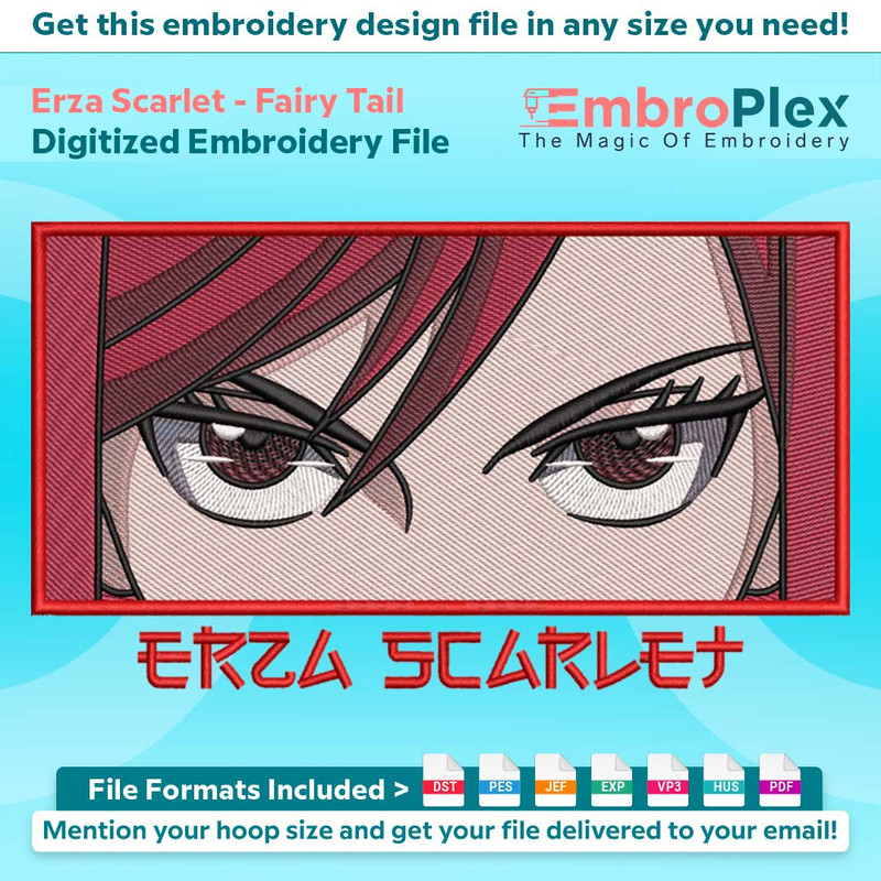Anime-Inspired Erza Scarlet Embroidery Design File main image - This anime embroidery designs files featuring Erza Scarlet from Fairy Tail. Digital download in