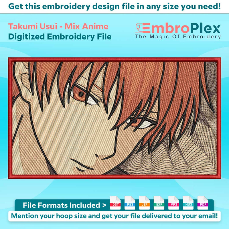 Anime-Inspired Takumi Usui Embroidery Design File main image - This anime embroidery designs files featuring Takumi Usui from Mix Anime . Digital download in DS