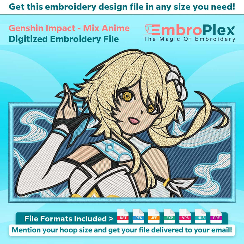 Anime-Inspired Genshin Impact Embroidery Design File main image - This anime embroidery designs files featuring Genshin Impact from Mix Anime . Digital download