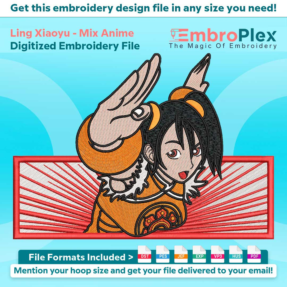 Anime-Inspired Ling Xiaoyu Embroidery Design File main image - This anime embroidery designs files featuring Ling Xiaoyu from Mix Anime . Digital download in DS