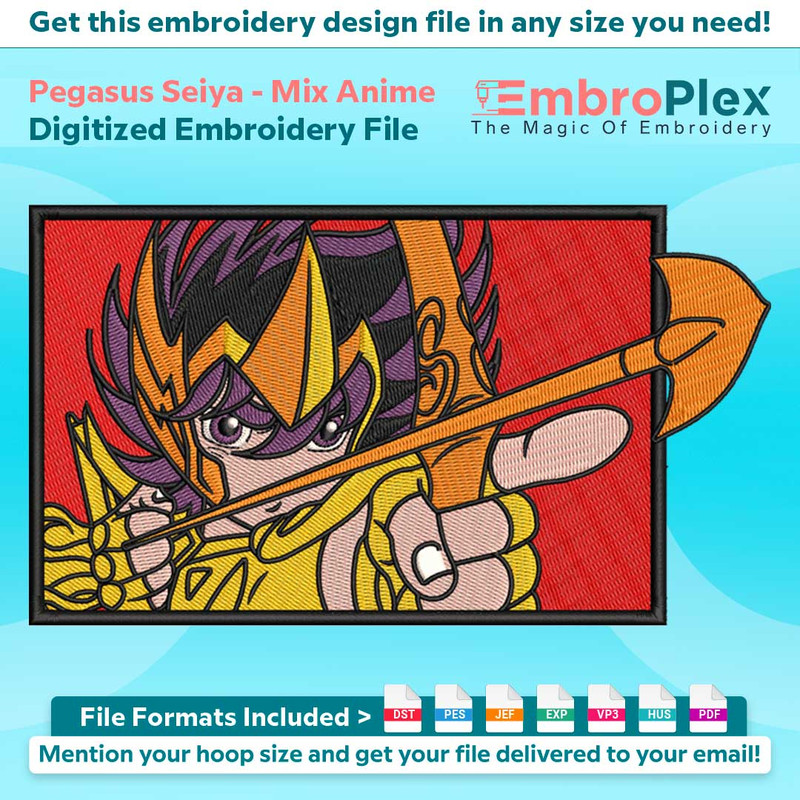 Anime-Inspired Pegasus Seiya Embroidery Design File main image - This anime embroidery designs files featuring Pegasus Seiya from Mix Anime . Digital download i
