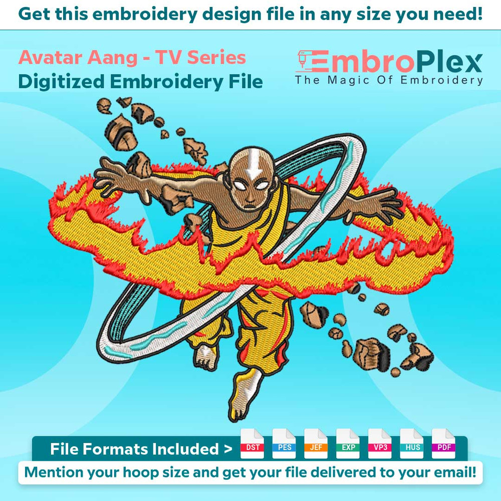 Anime-Inspired  Avatar Aang Embroidery Design File main image - This anime embroidery designs files featuring  Avatar Aang from TV Series. Digital download in D