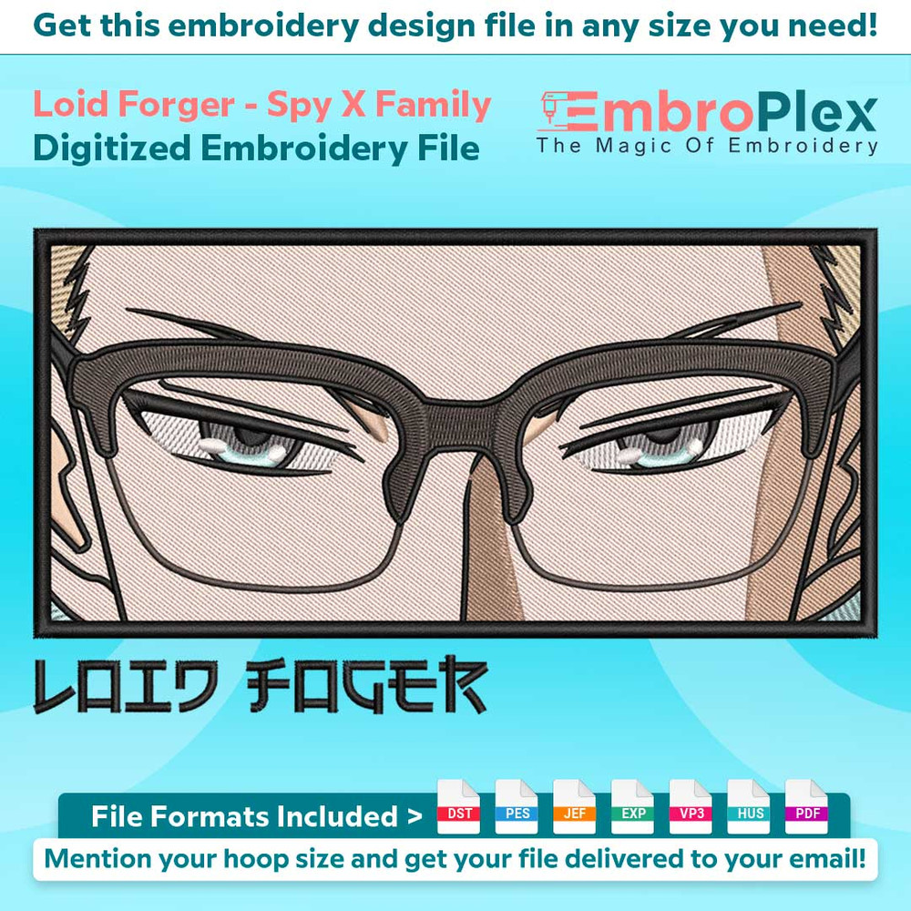 Anime-Inspired Loid Forger Embroidery Design File main image - This anime embroidery designs files featuring Loid Forger from Spy X Family. Digital download in