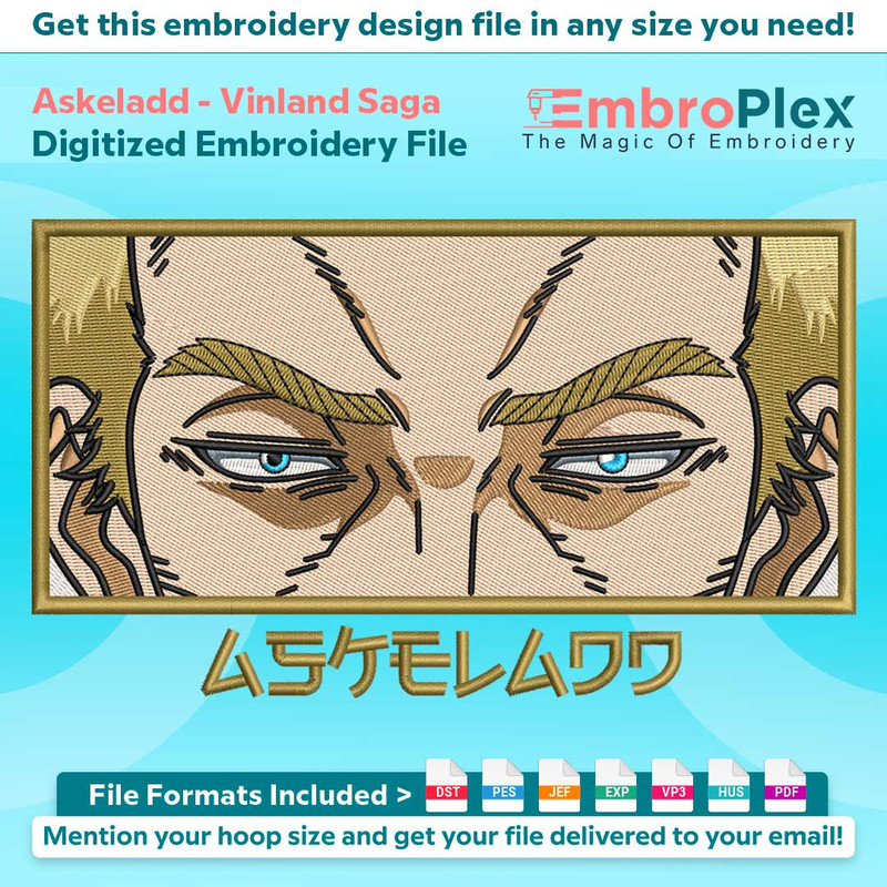 Anime-Inspired Askeladd Embroidery Design File main image - This anime embroidery designs files featuring Askeladd from Vinland Saga. Digital download in DST &