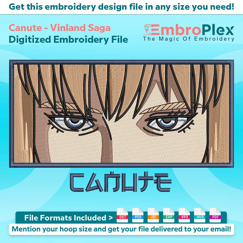 Anime-Inspired Canute Embroidery Design File main image - This anime embroidery designs files featuring Canute from Vinland Saga. Digital download in DST & PES