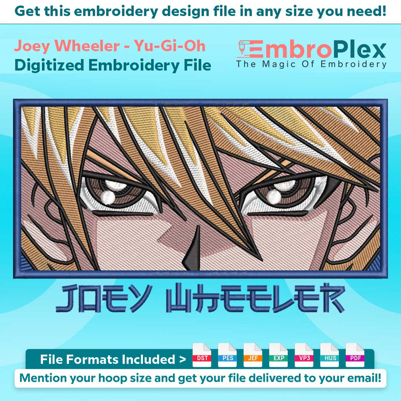 Anime-Inspired Joey Wheeler Embroidery Design File main image - This anime embroidery designs files featuring Joey Wheeler from Yu-Gi-Oh. Digital download in DS