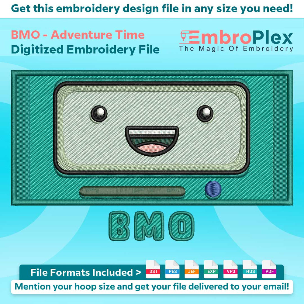 Cartoon-Inspired BMO Embroidery Design File main image - This anime embroidery designs files featuring BMO from Adventure Time. Digital download in DST & PES fo