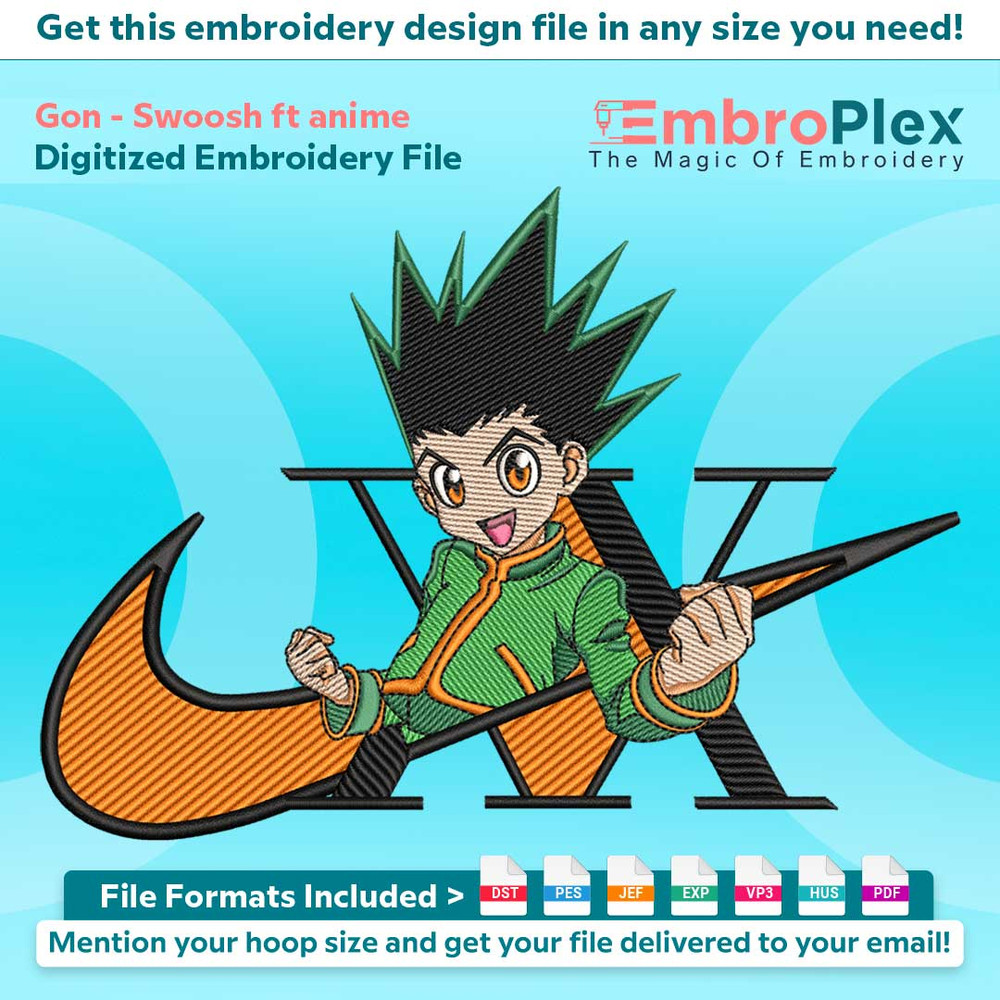 Swoosh-Inspired Gon Embroidery Design File main image - This Swoosh embroidery designs files featuring Gon from Swoosh. Digital download in DST & PES formats. H