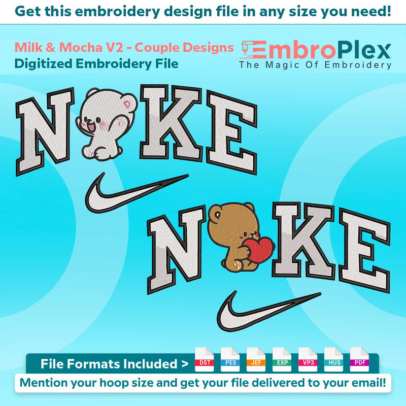 Swoosh-Inspired Milk & Mocha Embroidery Design File main image - This Swoosh embroidery designs files featuring Milk & Mocha from Swoosh. Digital download in DS