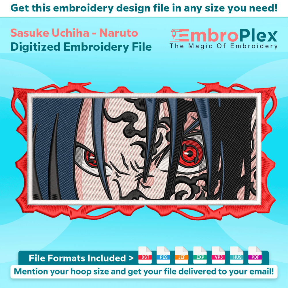 Sasuke Uchiha From Naruto Embroidery Design File