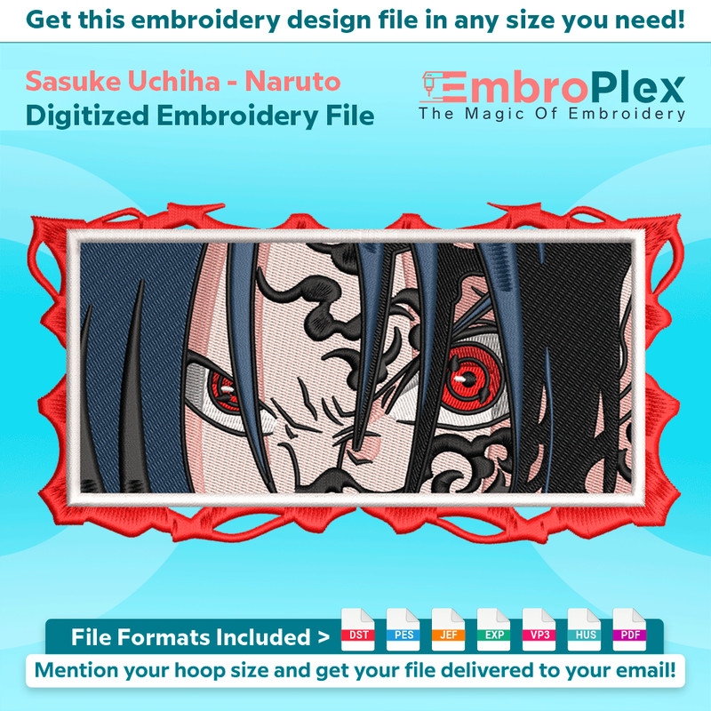 Sasuke Uchiha From Naruto Embroidery Design File