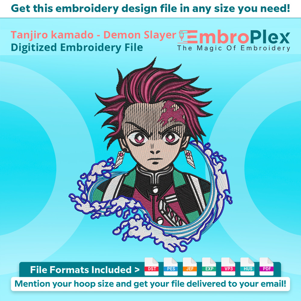 Anime-Inspired Tanjiro kamado Embroidery Design File main image - This anime embroidery designs files featuring Tanjiro kamado from Demon Slayer. Digital downlo
