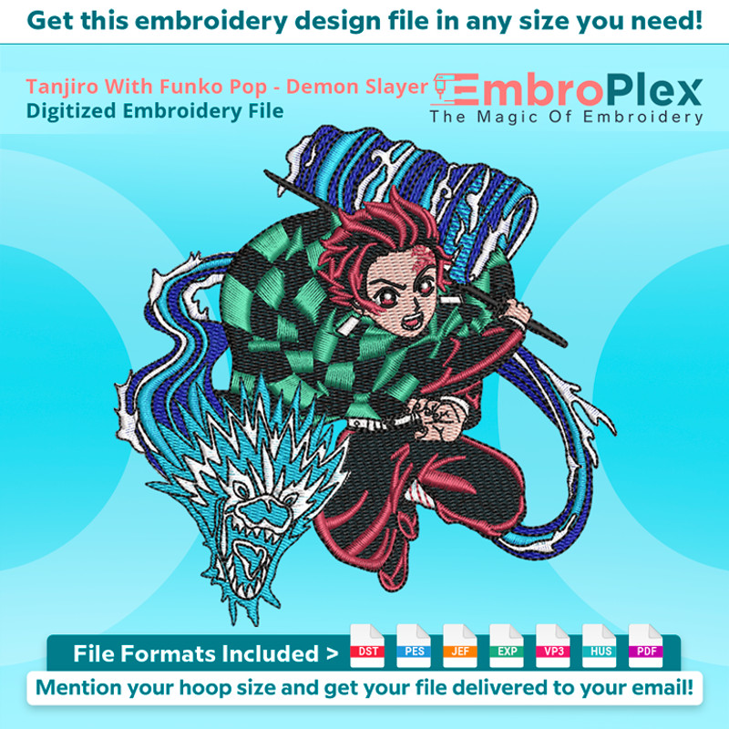 Anime-Inspired Tanjiro With Funko Pop Embroidery Design File main image - This anime embroidery designs files featuring Tanjiro With Funko Pop from Demon Slayer