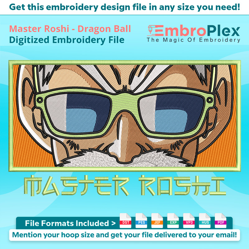 Anime-Inspired Master Roshi Embroidery Design File main image - This anime embroidery designs files featuring Master Roshi from Dragon Ball. Digital download in
