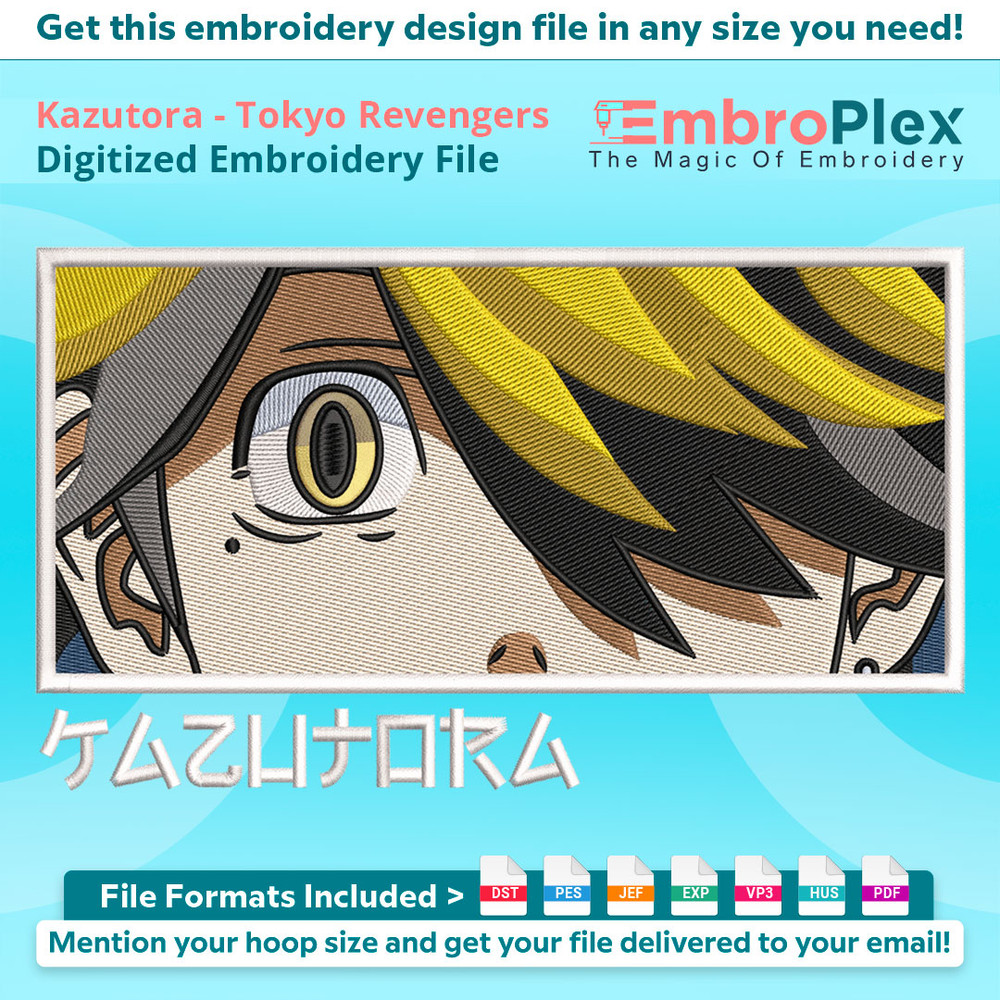 Anime-Inspired Kazutora Hanemiya Embroidery Design File main image - This anime embroidery designs files featuring Kazutora Hanemiya from Tokyo Revengers. Digit