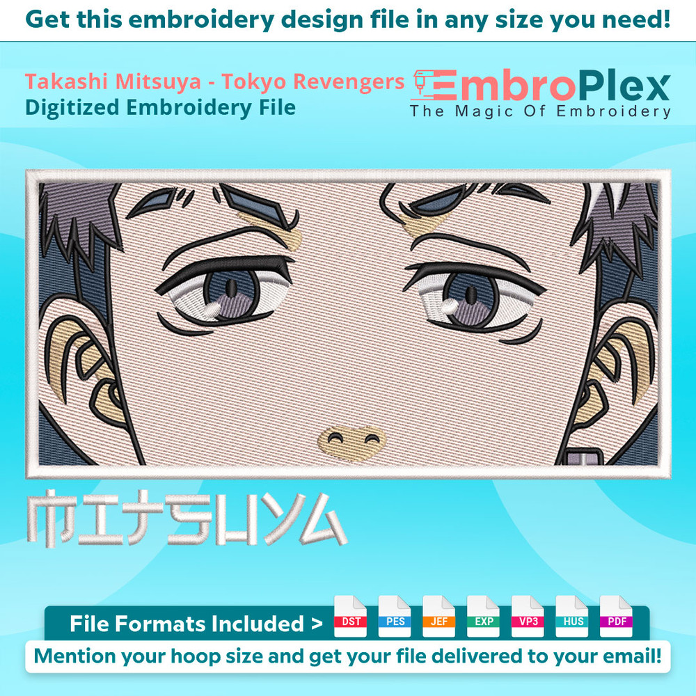Anime-Inspired Takashi Mitsuya Embroidery Design File main image - This anime embroidery designs files featuring Takashi Mitsuya from Tokyo Revengers. Digital d