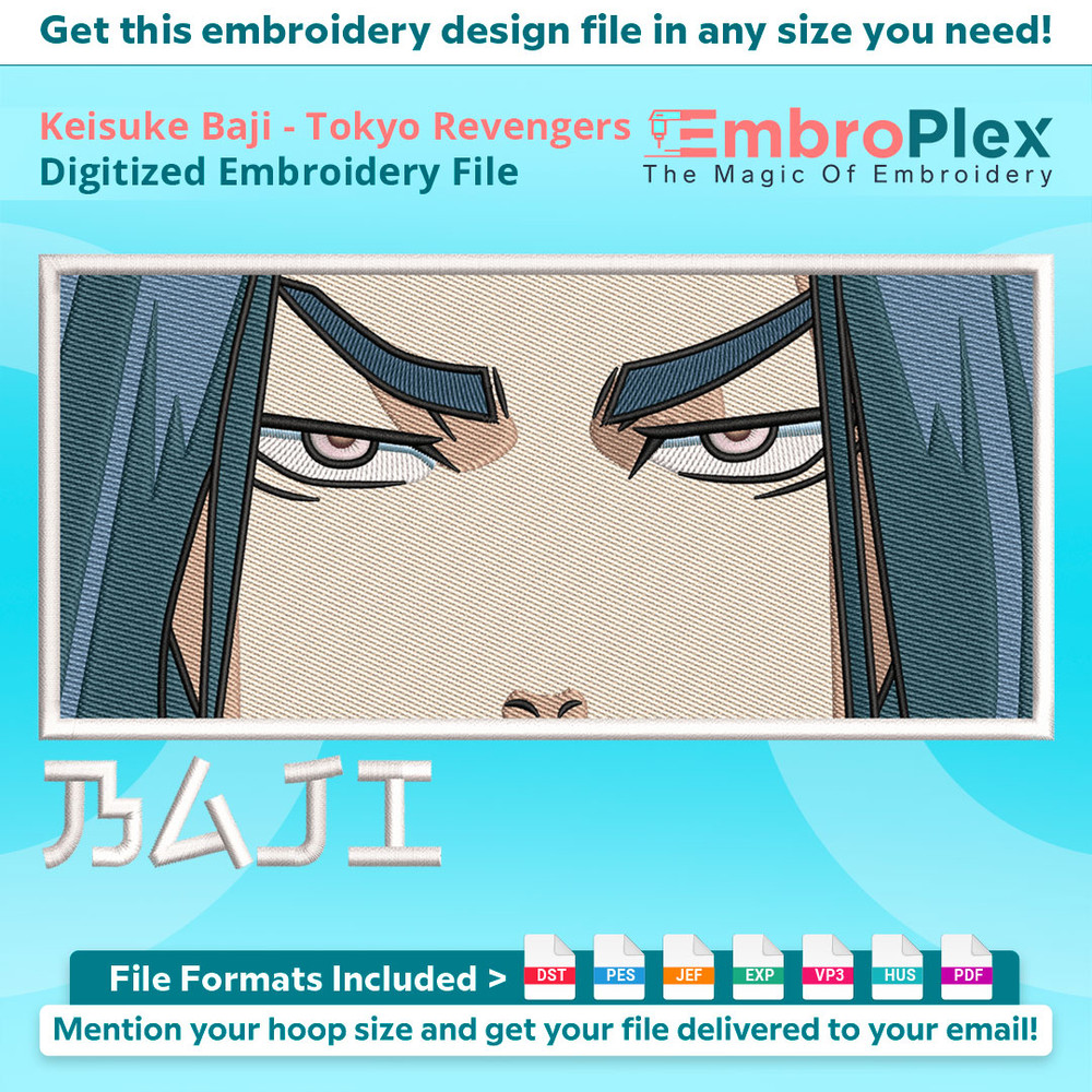 Anime-Inspired Keisuke Baji Embroidery Design File main image - This anime embroidery designs files featuring Keisuke Baji from Tokyo Revengers. Digital downloa