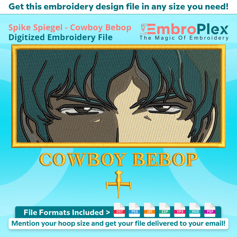 Anime-Inspired Spike Spiegel Embroidery Design File main image - This anime embroidery designs files featuring Spike Spiegel from Cowboy Bebop. Digital download
