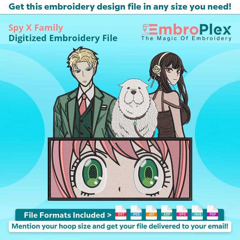 Anime-Inspired Spy X Family Embroidery Design File main image - This anime embroidery designs files featuring Spy X Family from Spy X Family. Digital download i